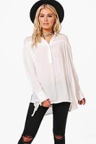 Boohoo Rose Woven Crinkle Tie Sleeve Shirt