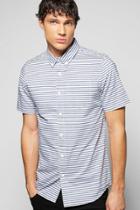 Boohoo Short Sleeve Horizontal Stripe Shirt Navy