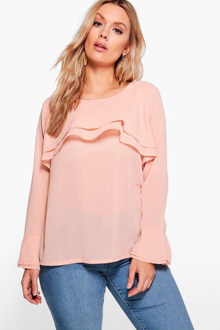 Boohoo Plus Freya Frill Detail Shift Top Blush