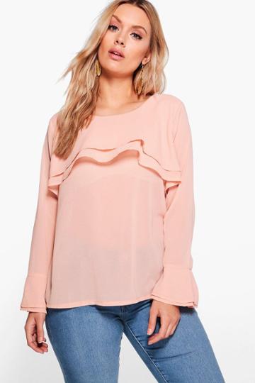Boohoo Plus Freya Frill Detail Shift Top Blush