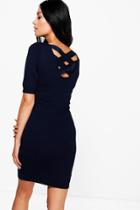 Boohoo Maria Lace Up Back Jumper Dress Navy