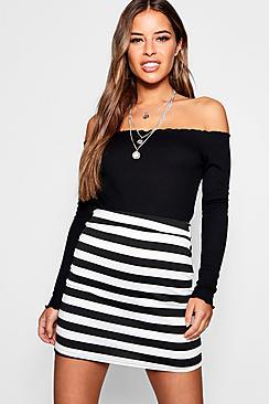 Boohoo Petite Wide Stripe A Line Skirt