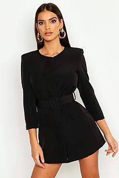 Boohoo Collarless Self Belt Blazer Dress