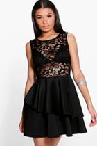 Boohoo Taylor Lace Double Layer Dress Black