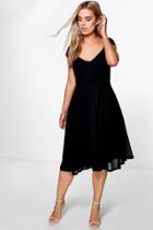 Boohoo Plus Nikole Lace Sleeve Chiffon Midi Dress Black