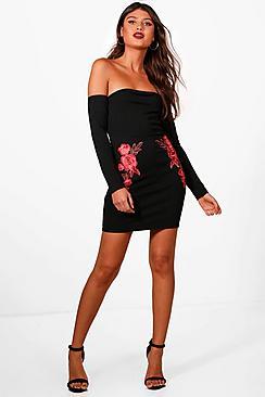 Boohoo Dea Off The Shoulder Applique Bodycon Dress