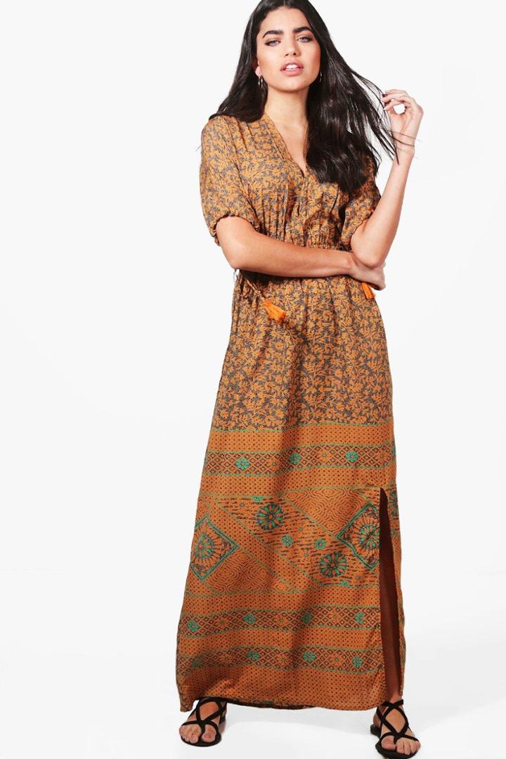 Boohoo Lyla Paisley Print Kimono Maxi Dress Multi