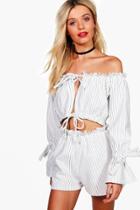 Boohoo Bea Stripe Off Shoulder Crop&short Co-ord Multi