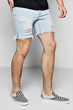 Boohoo Pale Blue Destroyed Denim Shorts