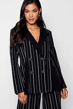 Boohoo Contrast Collar Godet Stripe Blazer
