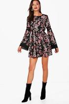 Boohoo Tall Ellie Lace Insert Woven Floral Skater Dress