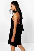 Boohoo Lucy Cotton High Neck Tie Back Dress Black