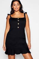 Boohoo Plus Horn Button Detail Ruffle Bodycon Dress