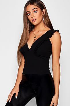 Boohoo Ruffle Front Plunge Crop Top
