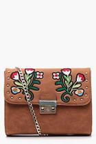 Boohoo Lena Embroidered Lock Cross Body Bag