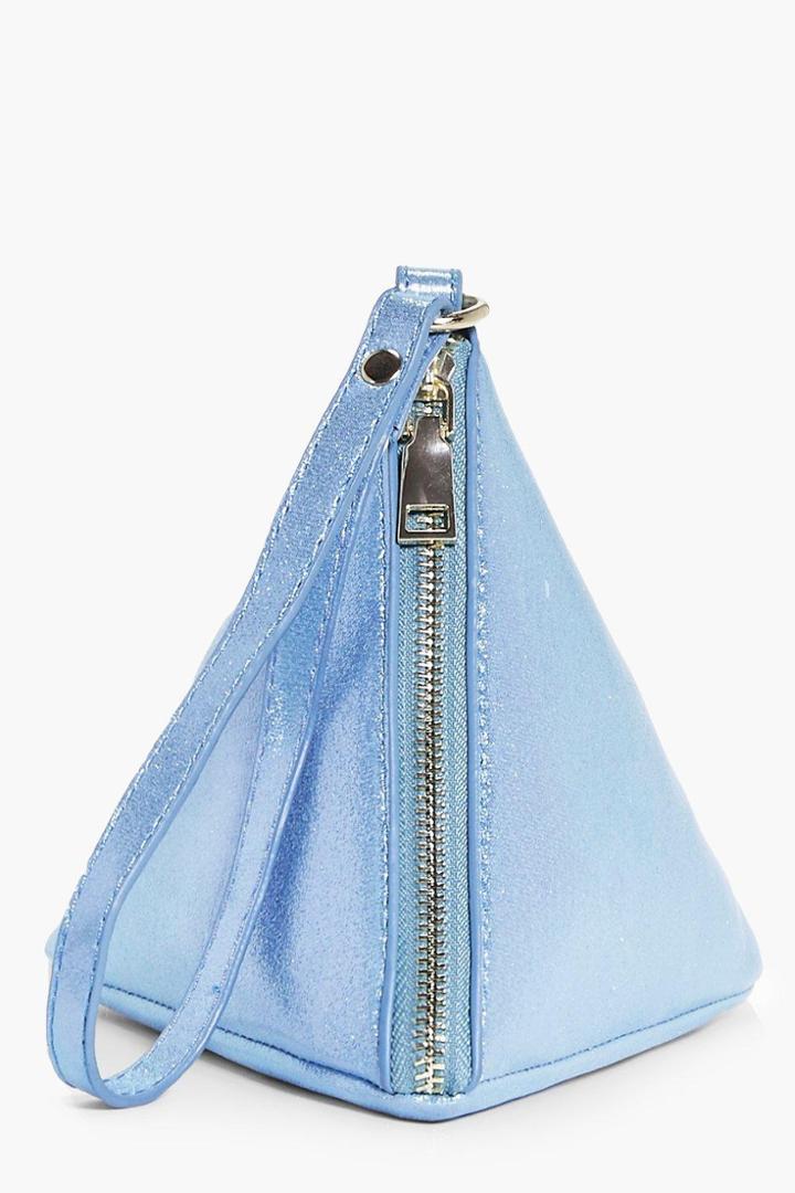 Boohoo Tia Shimmer Pyramid Handstrap Clutch Bag Aqua
