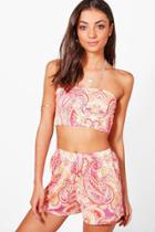 Boohoo Tall Erin Bandeau Top & Flippy Short Co-ord Multi
