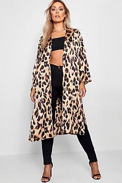 Boohoo Plus Lissy Animal Print Satin Kimono