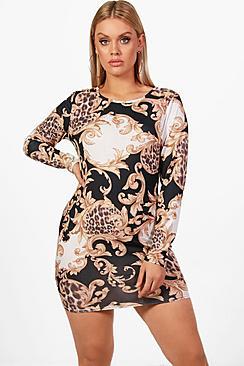 Boohoo Plus Penny Baroque Print Bodycon Dress