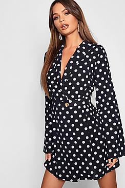 Boohoo Polka Dot Button Front Wrap Shirt Dress