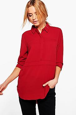 Boohoo Emily Half Placket Solid Shirt