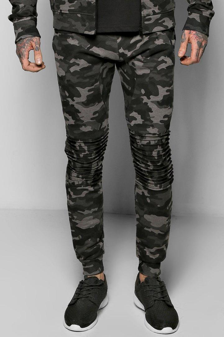 Boohoo Skinny Camo Biker Joggers Black