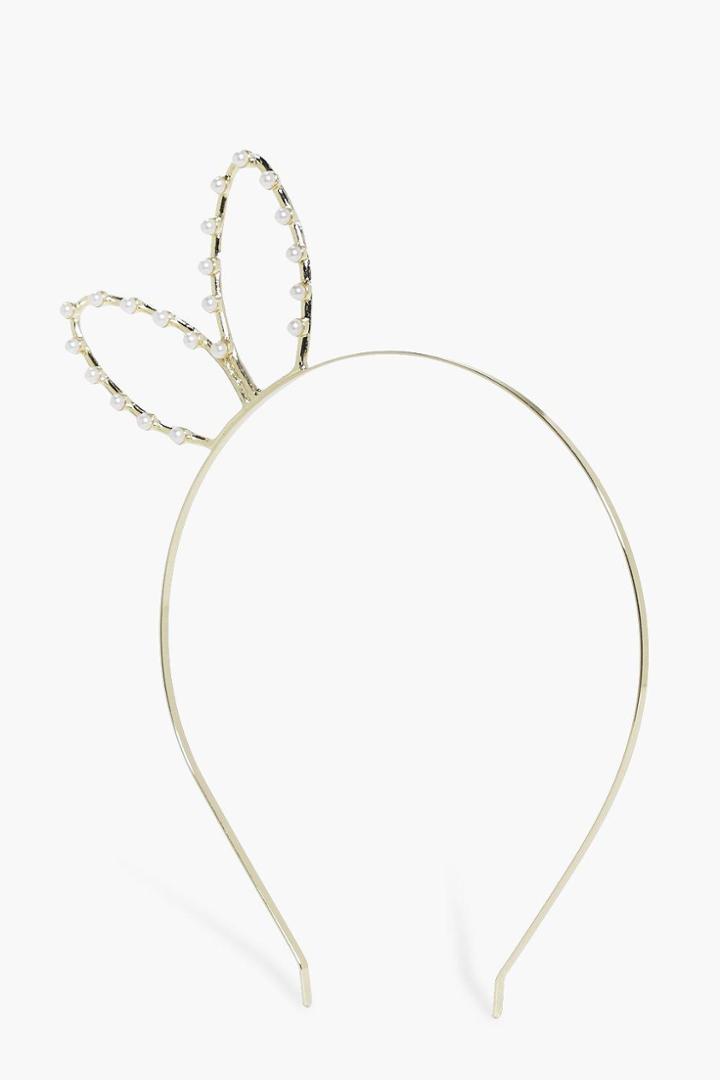 Boohoo Matilda Faux Pearl Ear Metal Headband Gold