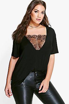Boohoo Plus Bianca Lace Insert T-shirt