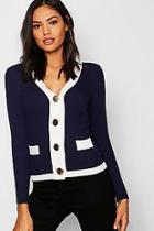 Boohoo Contrast Panel Cardigan With Oversized Gold Buttons
