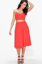 Boohoo Grace Strappy Top & Full Midi Skirt Co-ord Set Poppy