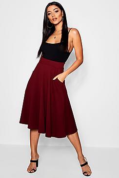 Boohoo Pocket Front Crepe Skater Midi Skirt