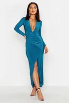Boohoo Plunge Rouched Detail Maxi Dress