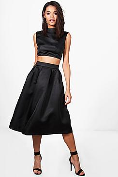 Boohoo Susie High Neck Crop & Midi Skater Skirt Co-ord