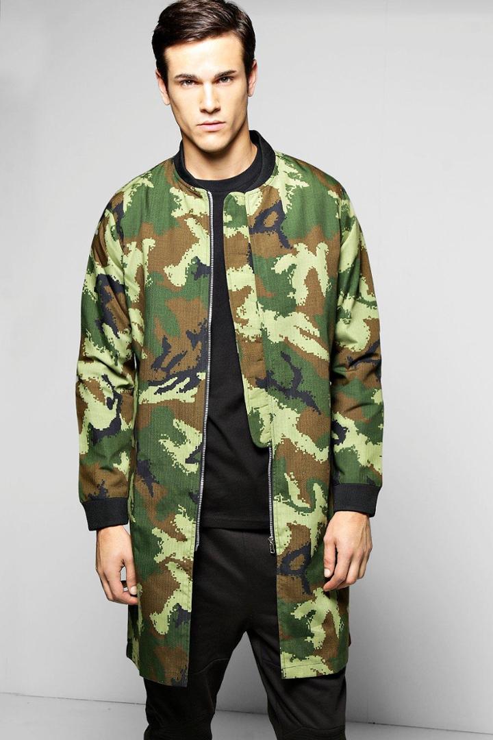 Boohoo Cotton Lined Ma1 Longline Bomber Jacket Camo