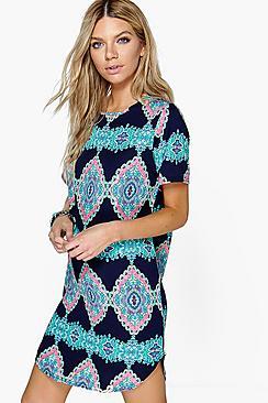 Boohoo Emma Sleeveless Printed Shift Dress