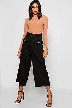 Boohoo Belted Utility Pocket Button Culottes