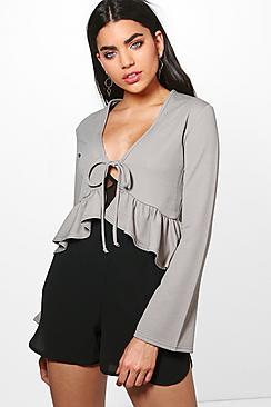 Boohoo Lena Frill Detail Tie Front Jacket