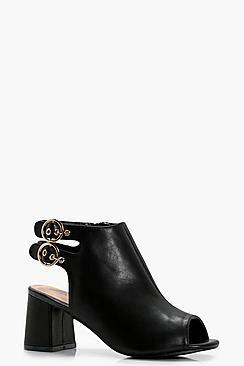 Boohoo Mia Wide Fit Buckle Detail Peeptoe Shoe Boot