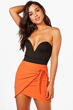 Boohoo Wrap Front Tie Waist Mini Skirt