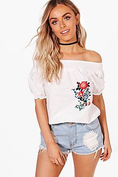 Boohoo Heather Embroidered Gypsy Top