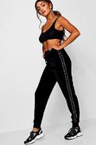 Boohoo Diamante Side Stripe Velour Joggers