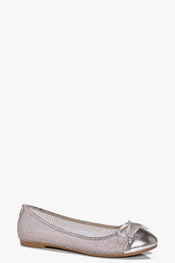 Boohoo Ruby Metallic Mesh And Bow Trim Ballet Gold