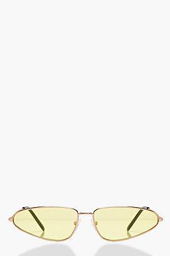 Boohoo Yellow Lens Skinny Aviator Sunglasses