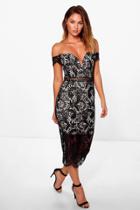 Boohoo Boutique Bea Off Shoulder Lace Midi Dress Black