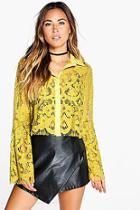 Boohoo Lola Boutique Lace Bell Sleeve Crop Shirt