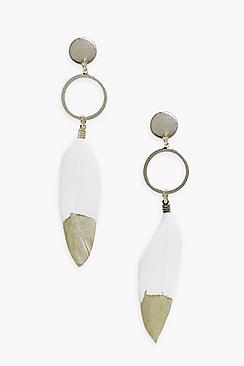 Boohoo Georgia Gold Tip Feather & Hoop Earrings
