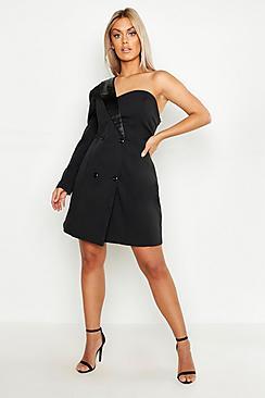 Boohoo Plus One Shoulder Tailored Blazer Dress