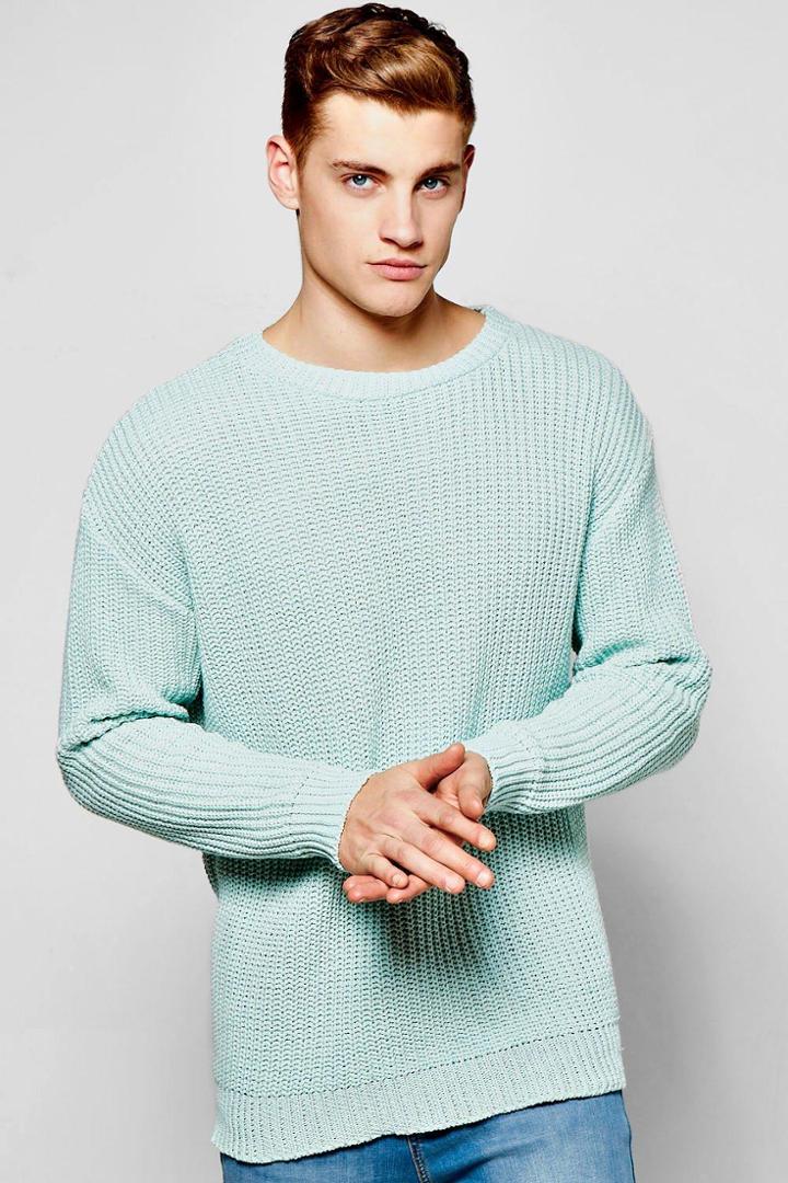 Boohoo Fisherman Knit Crew Neck Jumper Mint