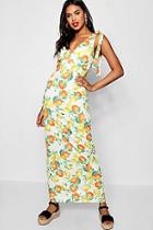Boohoo Claudia Citrus Print Tie Shoulder Maxi Dress
