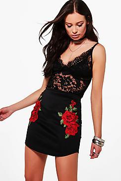 Boohoo Priya Rose Applique Mini Skirt